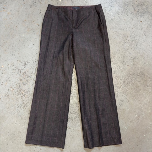 Banana Republic Pants - Banana Republic Martin Wool Trousers Brown Purple Windowpane Wide Leg Pants 10